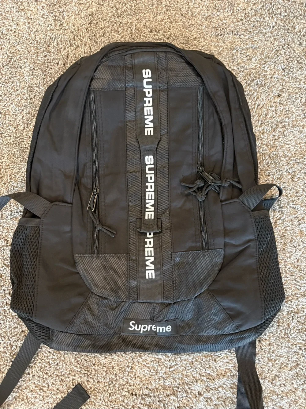 Supreme Black Backpack with Vertical Logo Tape